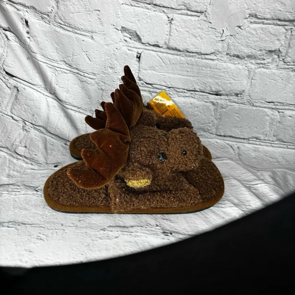 5/$20 Berry Babies Little Kids Brown Moose Animal Plush House Slippers 13/13.5